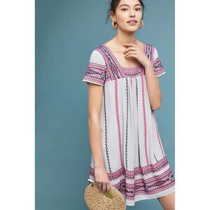 Anthropologie Maeve Dress Womens‎ XS Gray Ruidoso Embroidered Swing Boho Gauzy